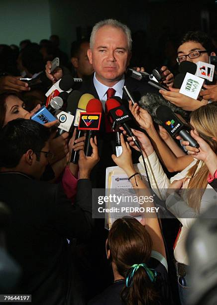 Venezuelan Minister of Energy and president of state-owned oil company PDVSA Rafael Ramirez speaks during a press conference on February 8, 2008 in...