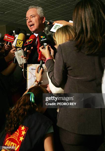 Venezuelan Energy minister and president of the state-owned oil company PDVSA Rafael Ramirez speaks to the press on February 8, 2008 in Caracas....