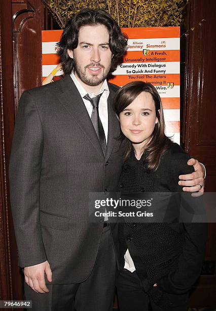 Actress Ellen Page and director Jason Reitman pose for a photo during a luncheon to celebrate "Juno" at the 21 Club on February 8, 2008 in New York...
