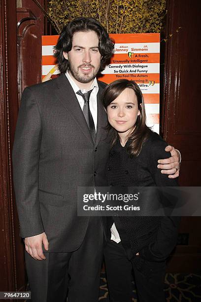 Actress Ellen Page and director Jason Reitman pose for a photo during a luncheon to celebrate "Juno" at the 21 Club on February 8, 2008 in New York...