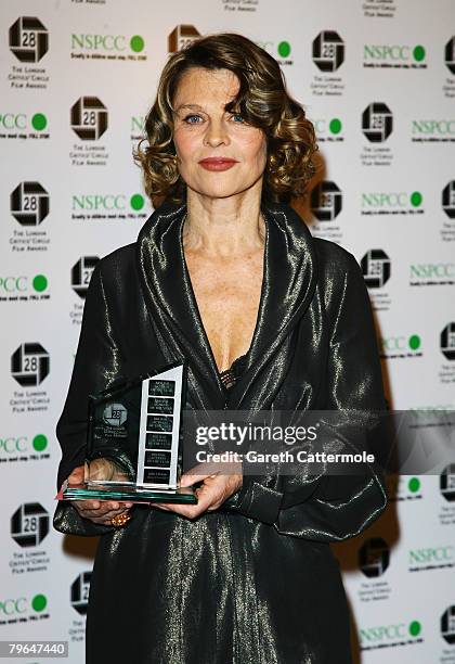Actress Julie Christie poses with her British Actress of the Year award while attending the Awards Of The London Film Critics' Circle at the...