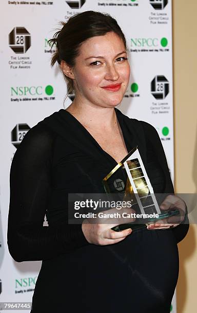 Actress Kelly Macdonald poses with her Actress in a Supporting Role award while attending the Awards Of The London Film Critics' Circle at the...