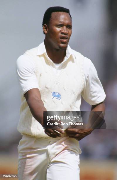 May 1990, 2nd Texaco One Day International at The Oval, England beat New Zealand by 6 wickets, Devon Malcolm, England fast bowler, Devon Malcolm one...