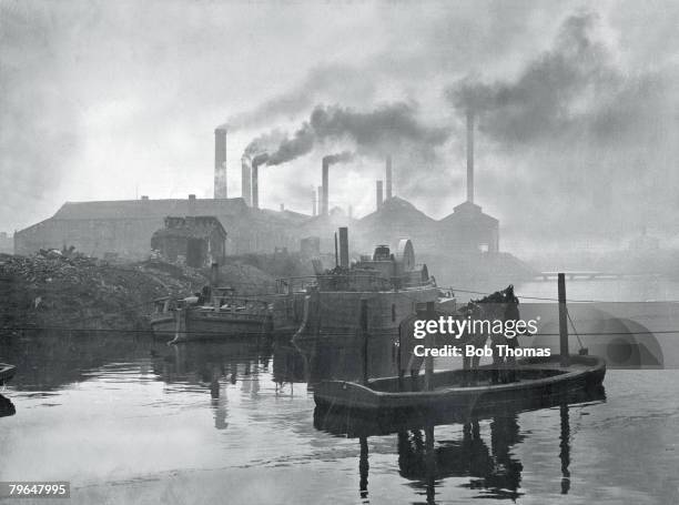 Social History, Industry, Great Britain, pic: circa 1900, An industrial scene, showing the Coghlan Steel Works, Leeds, Yorkshire, with the chimneys...