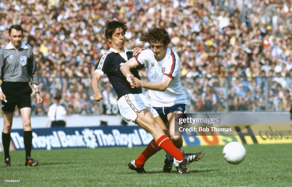 BT Sport, Football, pic: 20th May 1978, British Championship at Hampden Park, Scotland 0 v England 1, Scotland's Don Masson moves in to tackle England's Trevor Francis