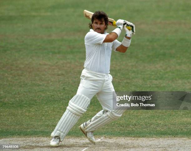 February 1990, 1st Test Match at Kingston, Jamaica, England beat West Indies by 9 wickets, England batsman Allan Lamb who made a 1st innings century,...