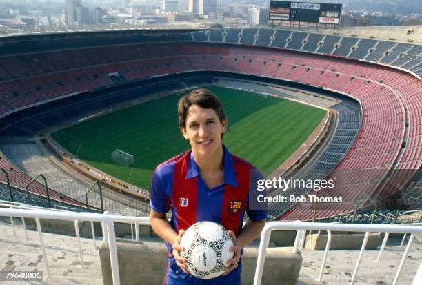 17th March 1987, Feature, Barcelona's Gary Lineker poses at Barcelona's magnificent Nou Camp Stadium, Gary Lineker, one of England's best ever...