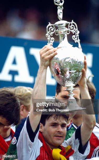 11th May 1991, Division 1, Arsenal 6 v Coventry City 1, Arsenal's Anders Limpar with the League Championship trophy