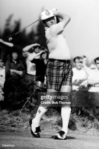 Gleneagles, Scotland, Great Britain's Brian Barnes playing in tartan shorts during hot weather at the Double Diamond International Golf