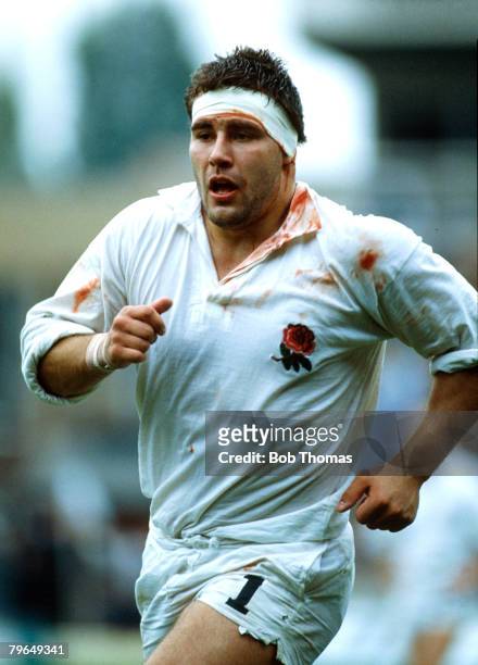 Sport, Rugby Union, pic: 29th September 1990, Centenary Match at Twickenham, Jason Leonard, England, The England prop forward Jason Leonard is the...