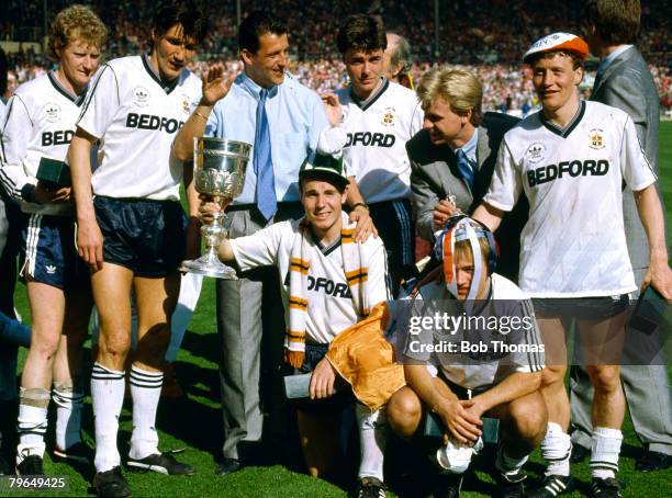 24th April 1988, Littlewoods Cup Final at Wembley, Arsenal 2 v Luton Town 3, Luton Town players with the trophy, back l-r, Ashley Grimes, Mick...