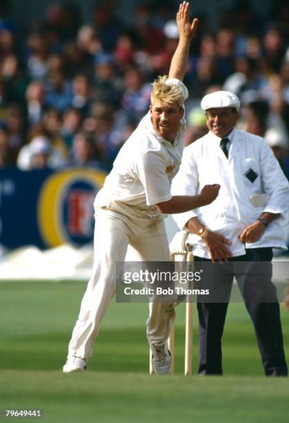 Ist Test Match, England v Australia, Shane Warne, Australia, pictured in bowling action, Shane Warne in the 1990's became the best slow/spin bowler...