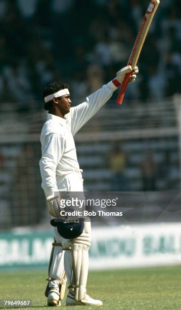 February 1993, Bombay, 3rd Test Match, India beat England by an innings and 15 runs, India's Vinod Kambli celebrates as he reaches his century