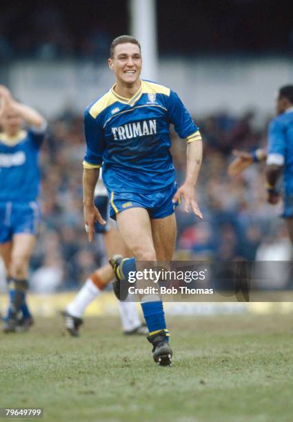 9th April 1988, FA,Cup Semi-Final at White Hart Lane, Wimbledon 2 v Luton Town 1, Wimbledon's Vinny Jones runs away to celebrate, Vinny Jones, Wales,...