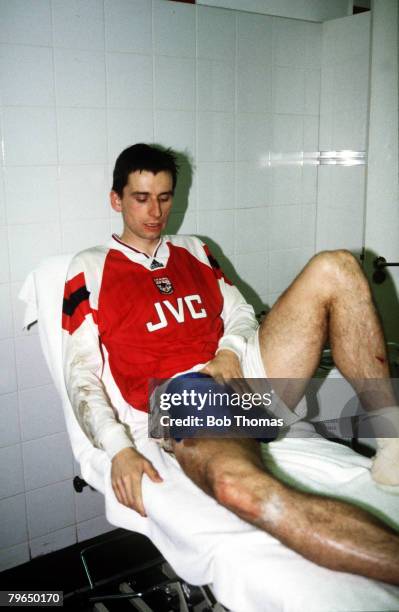 European Cup Winners Cup Semi-Final 2nd Leg, Arsenal 1, v Paris St, Germain 0, Arsenal's Alan Smith on the treatment table suffering from a groin...