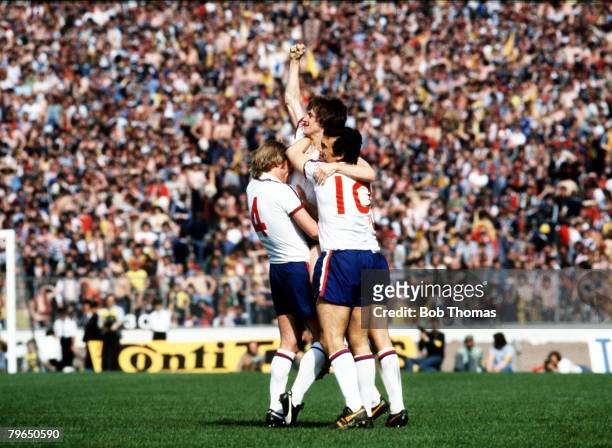 20th May 1978, British Championship, Glasgow,Scotland v England England's Steve Coppell has scored the winning goal and is held aloft by Brian...