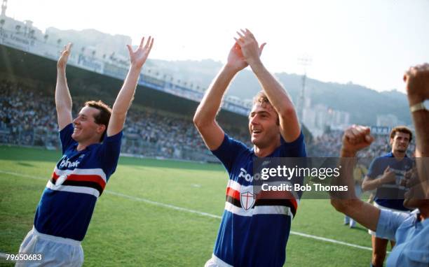 Sport, Football, Italian League, Serie A, 12th September 1982, Sampdoria 1 v Juventus 0, Sampdoria's new signings Liam Brady and Trevor Francis...