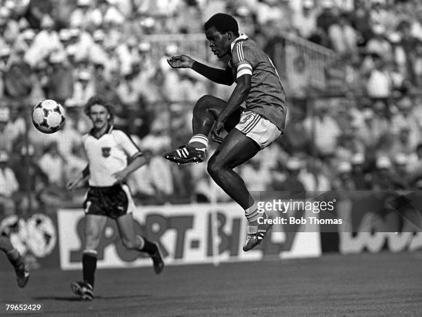 Football, 1982 World Cup Finals, Second Phase, Group D, Madrid, Spain, 28th June 1982, France 1 v Austria 0, France's Marius Tresor with the ball
