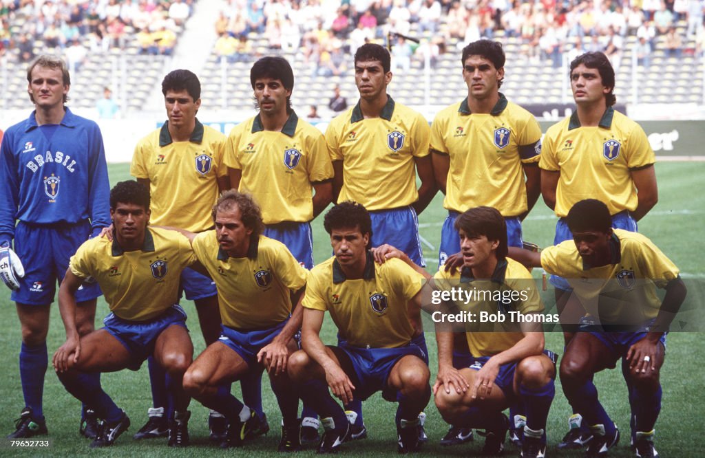 1990 World Cup Finals, Turin, Italy, 16th June, 1990, Brazil 1 v Costa Rica 0, Brazil pose for a team group picture before kick-off