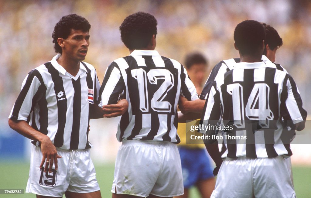 1990 World Cup Finals, Turin, Italy, 16th June, 1990, Brazil 1 v Costa Rica 0, Costa Rica's Hector Marchena organises the defensive wall