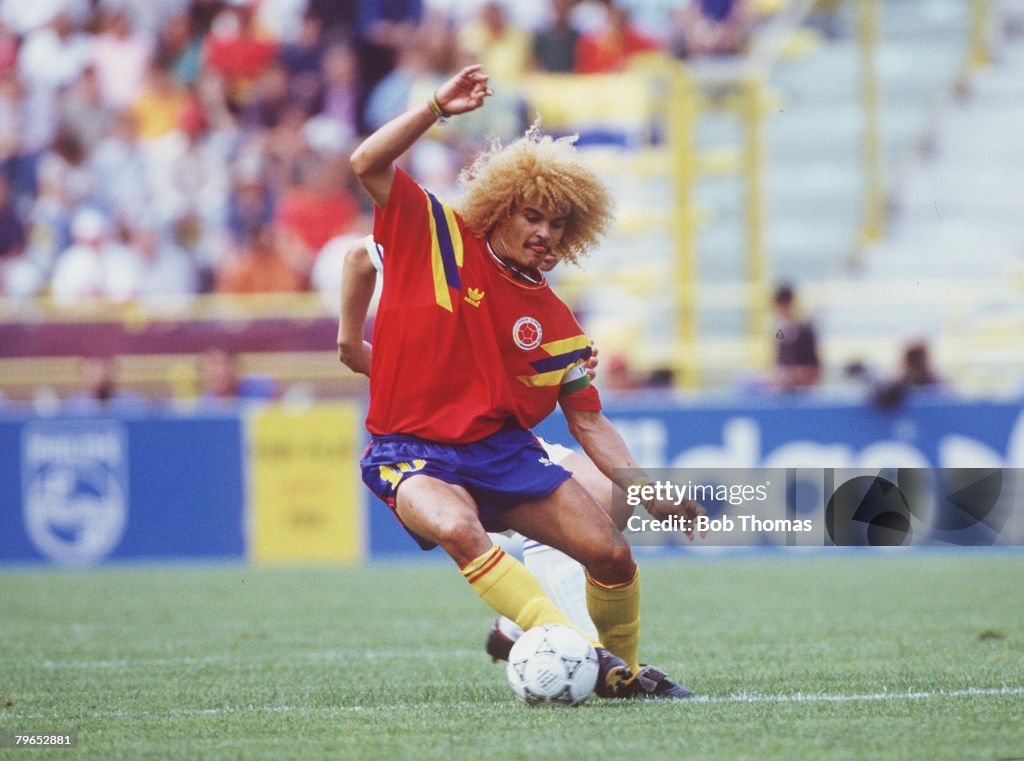 1990 World Cup Finals, Bologna, Italy, 14th June, 1990, Yugoslavia 1 v Colombia 0, Colombia's Carlos Valderrama