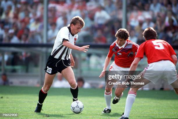 World Cup Finals, Florence, Italy, 15th June Czechoslovakia 1 v Austria 0, Austria's Andreas Herzog takes on two Czech defenders