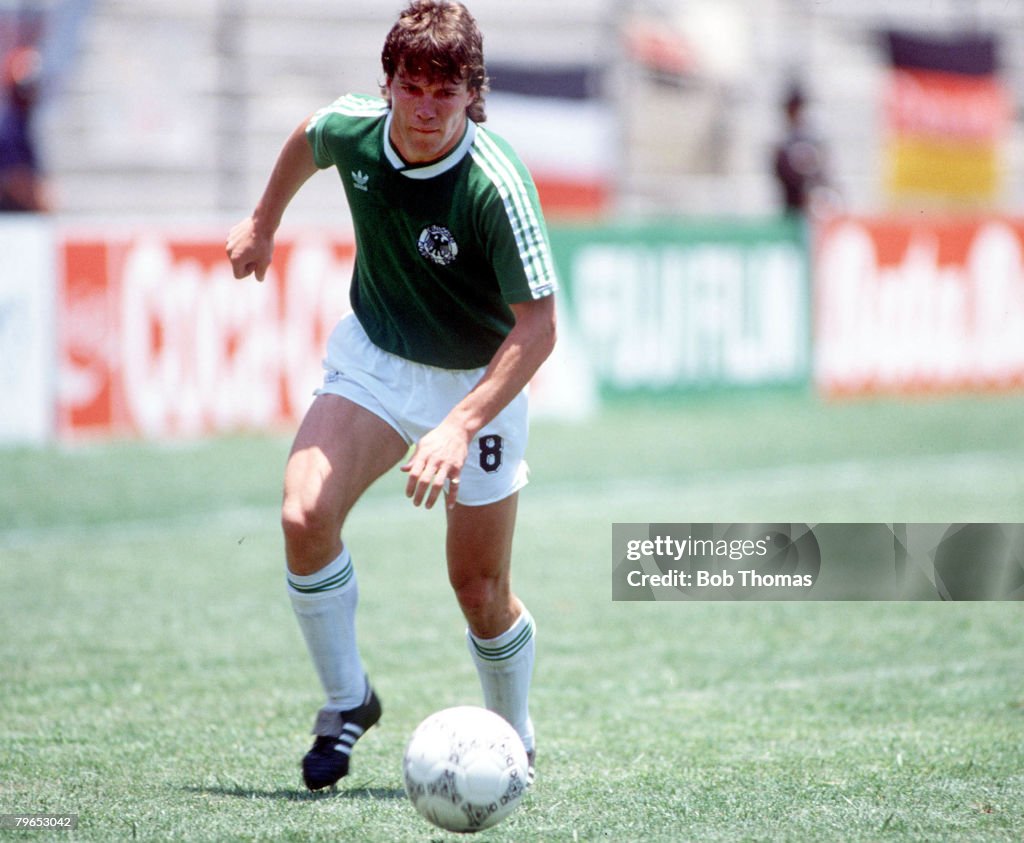 1986 World Cup Finals, Queretaro, Mexico, 4th June, 1986, West Germany 1 v Uruguay 1 West Germany's Lothar Matthaeus