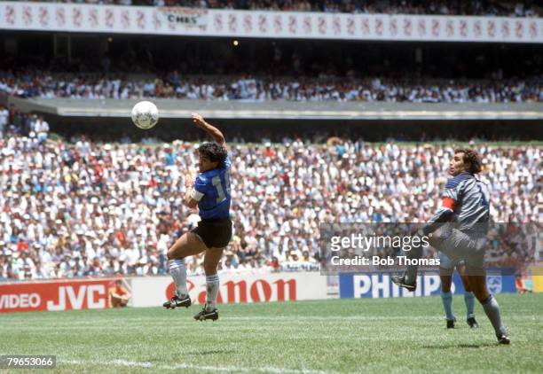 World Cup Quarter Final, Azteca Stadium, Mexico, 22nd June Argentina 2 v England 1, Argentina's Diego Maradona scores his side's first goal past...