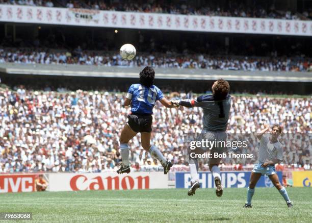 World Cup Quarter Final, Azteca Stadium, Mexico, 22nd June Argentina 2 v England 1, Argentina's Diego Maradona scores his side's first goal past...