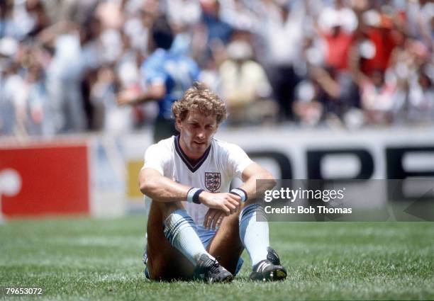 World Cup Quarter Final, Azteca Stadium, Mexico, 22nd June Argentina 2 v England 1, England defender Terry Butcher sits dejected after Argentina's...