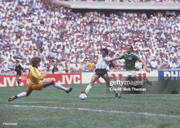 World Cup Final, Azteca Stadium, Mexico, 29th June Argentina 3 v West Germany 2, Argentina's Jorge Burrachaga scores the winning goal past West...