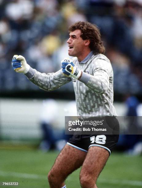 World Cup Finals, Second Phase, Puebla, Mexico, 16th June Argentina 1 v Uruguay 0, Argentine goalkeeper Nery Pumpido celebrates
