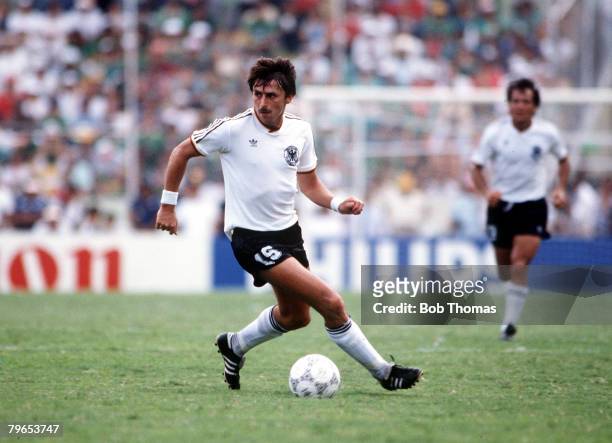 World Cup Quarter Final, Monterrey, Mexico, 21st June West Germany 0 v Mexico 0, , West Germany's Klaus Allofs on the ball