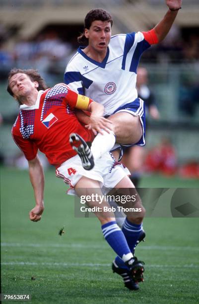 World Cup Finals, Florence, Italy, 10th June Czechoslovakia 5 v USA 1, Czechoslovakia's Ivan Hasek is beaten by USA's Mike Windischmann