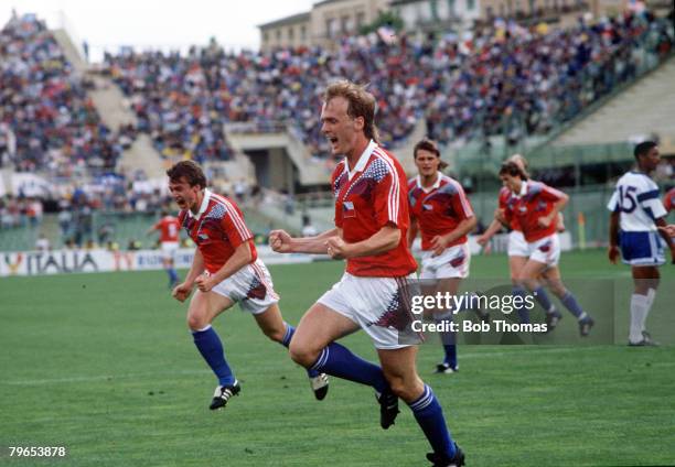 World Cup Finals, Florence, Italy, 10th June Czechoslovakia 5 v USA 1, Czechoslovakia's Michal Bilek celebrates after scoring his team's second goal