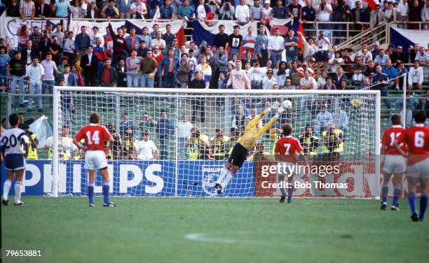 World Cup Finals, Florence, Italy, 10th June Czechoslovakia 5 v USA 1, Czechoslovakia's Michal Bilek has his penalty saved by USA's goalkeeper Tony...