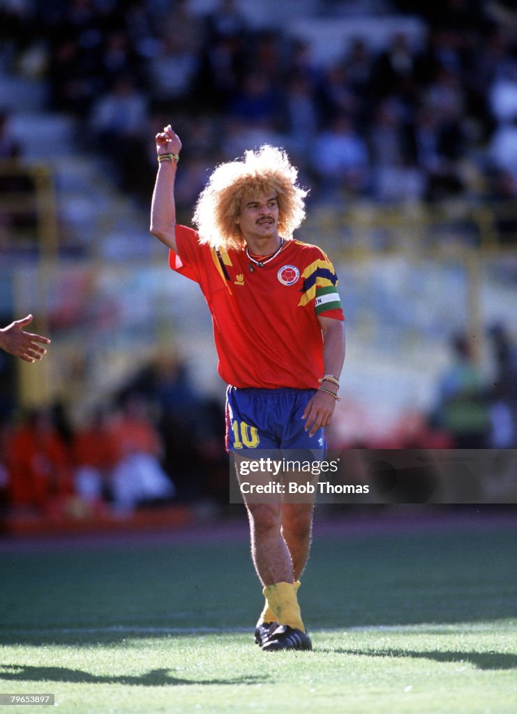 1990 World Cup Finals, Bologna, Italy, 10th June, 1990, Colombia 2 v United Arab Emirates 0, Colombia's Carlos Valderrama