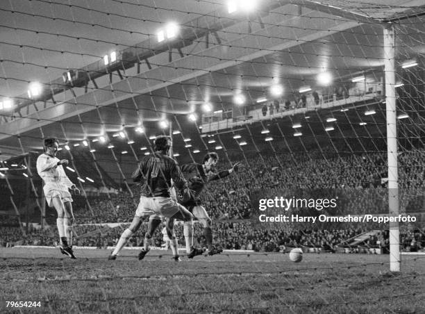 David Johnson of Liverpool shoots wide of the goal as Altrincham goalkeeper John Connaughton looks on during an FA Cup 3rd Round tie at Anfield on...