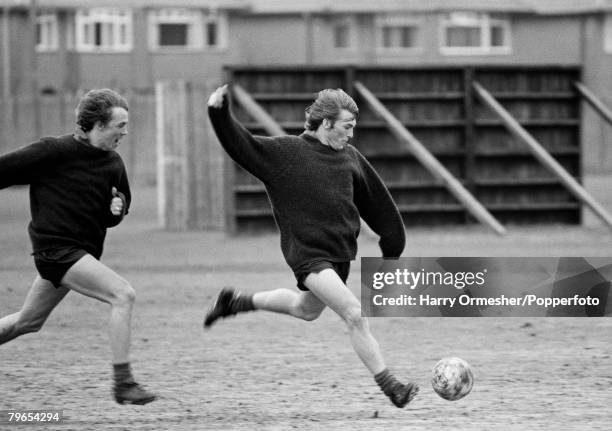 Liverpool footballers Kenny Dalglish and Phil Neal during a training session at Melwood Training Ground in Liverpool, England, circa March 1979.