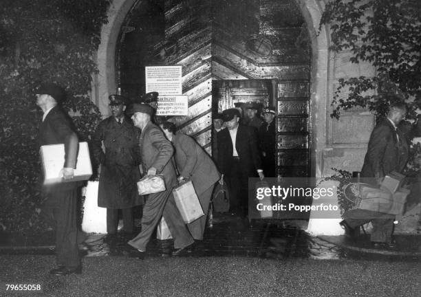 War and Conflict, Post-War Germany, Munich , pic: August 1950, Seven Nazi war criminals are released from Landsberg Prison, as they carry their...