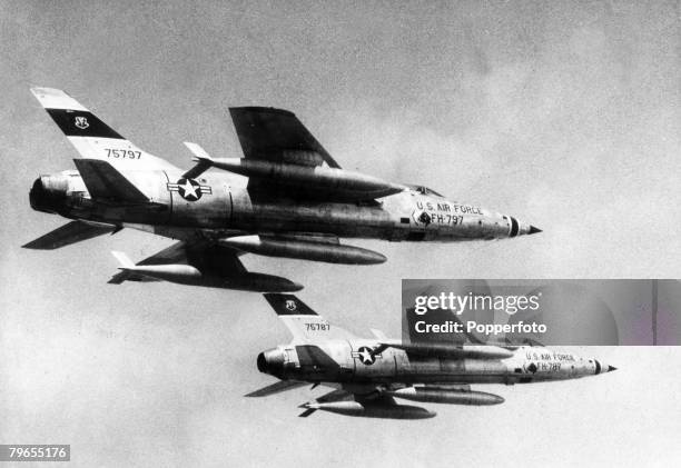 War and Conflict, Aviation, Military, pic: October 1960, Two Republic F-105 "Thunderchief" fighter bombers in service with the United States Air Force