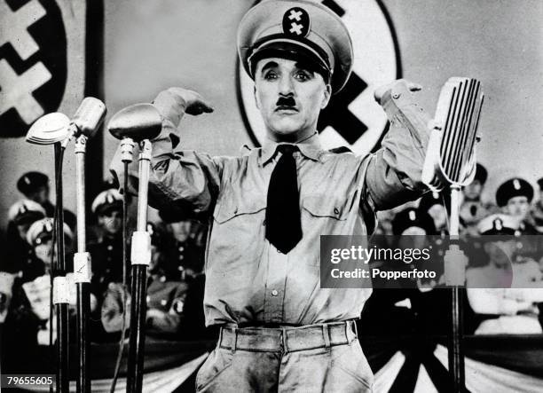 Cinema Personalities, pic: 24th August 1940, Charlie Chaplin, the diminutive comedian pictured as the "Great Dictator" in the soon to be released...
