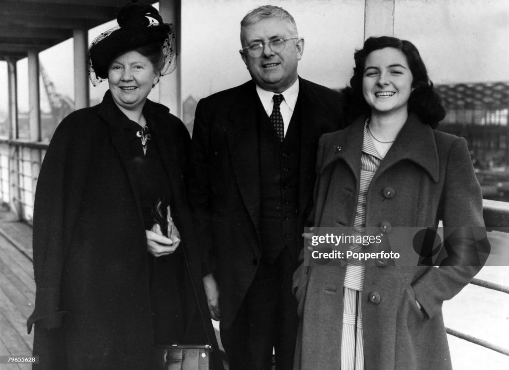 Political Personalities, pic: 18th December 1948, Dr, Herbert V, Evatt, the Deputy Prime Minister of Australia with his wife and daughter as they leave Southampton
