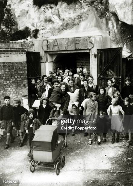 War and Conflict, World War Two, pic: September 1944, Great Britain, People leaving the caves at Dover where they had sheltered from German long...