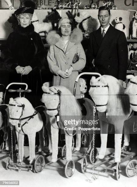21st February 1935,The Duke and Duchess of York pictured with HM,Queen Mary at the British Industries Fair, The Duke of York, became King George VI...