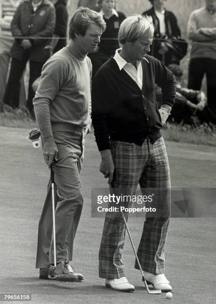 16th July 1980, British Open Golf Championship at Muirfield, American golfers Tom Watson, and Jack Nicklaus playing together