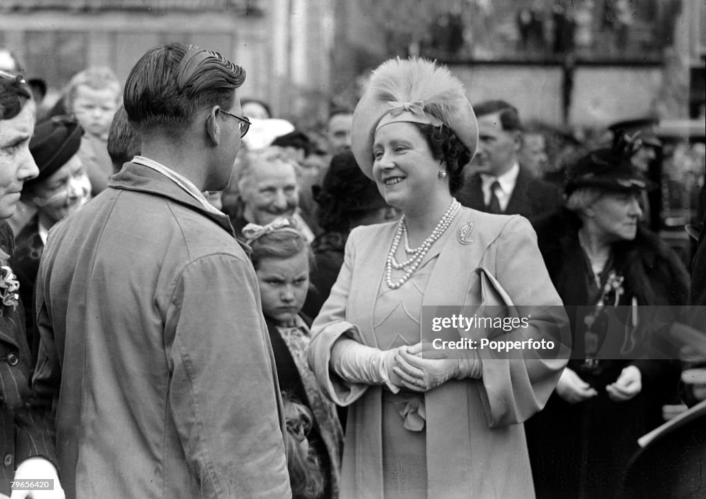 War and Conflict, World War II, pic: 10th May 1945, HM, Queen Elizabeth pictured in Deptford, South London as the War in Europe ended
