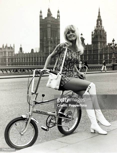 Transport, Personalities, pic: 5th June 1970, London, Pictured seated on the very latest in bicycles "The Chopper", produced by Raleigh, is Danish...