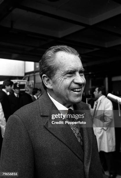 Political Personalities, pic: 29th November 1978, Former U,S, President Richard Nixon, pictured arriving at London's Heathrow Airport