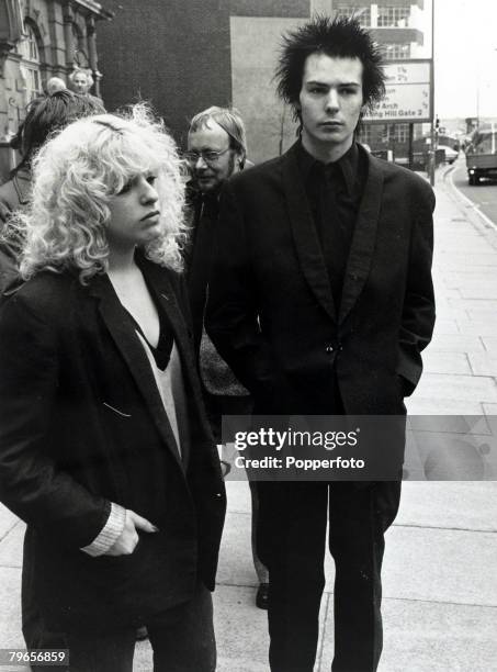 Music Personalities, pic: 8th February 1978, Sid Vicious of the group "The Sex Pistols" pictured in London with his girlfriend Nancy Spungen, Sid...